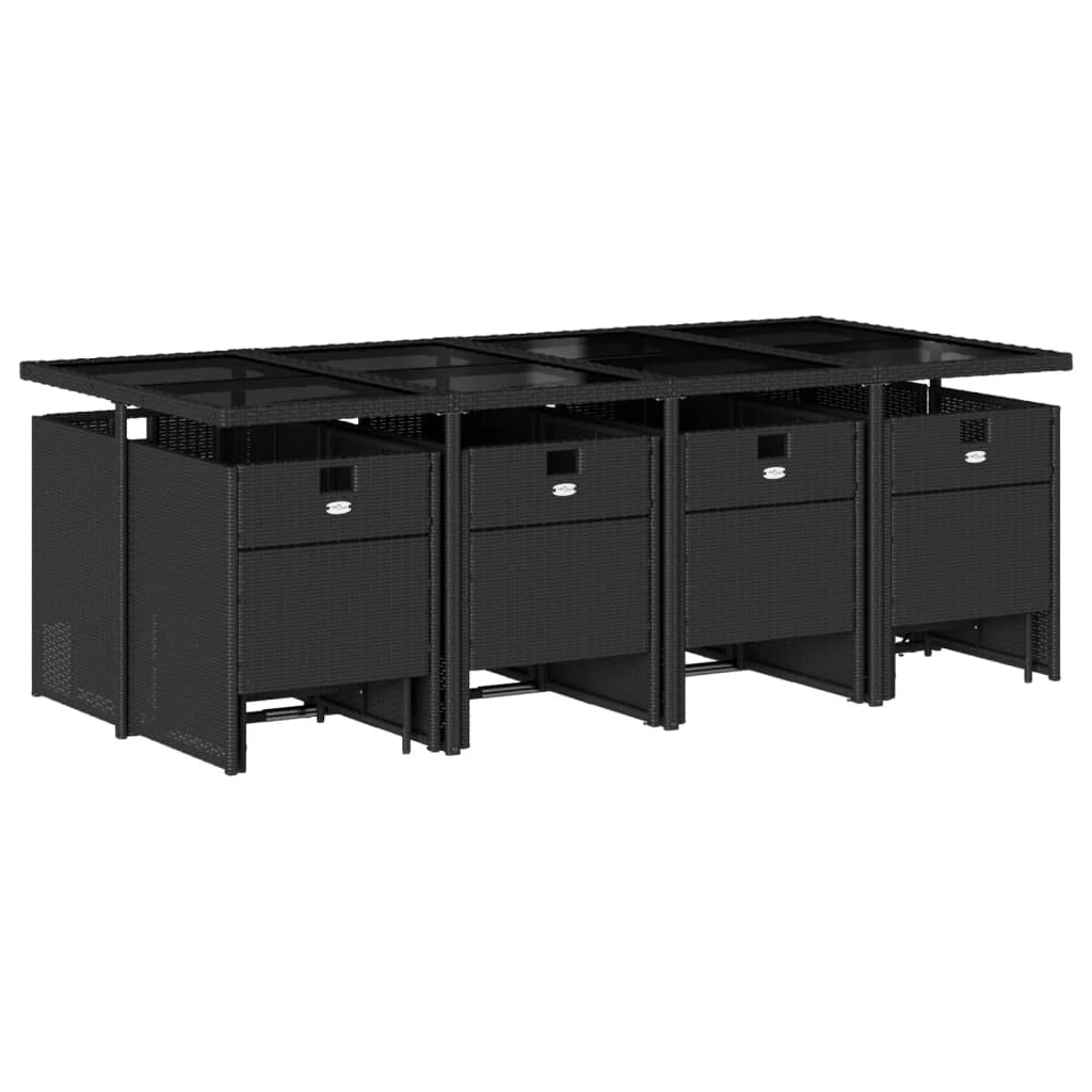 Set mobilier de gradina cu perne, 13 piese, negru, poliratan — imaginea 3