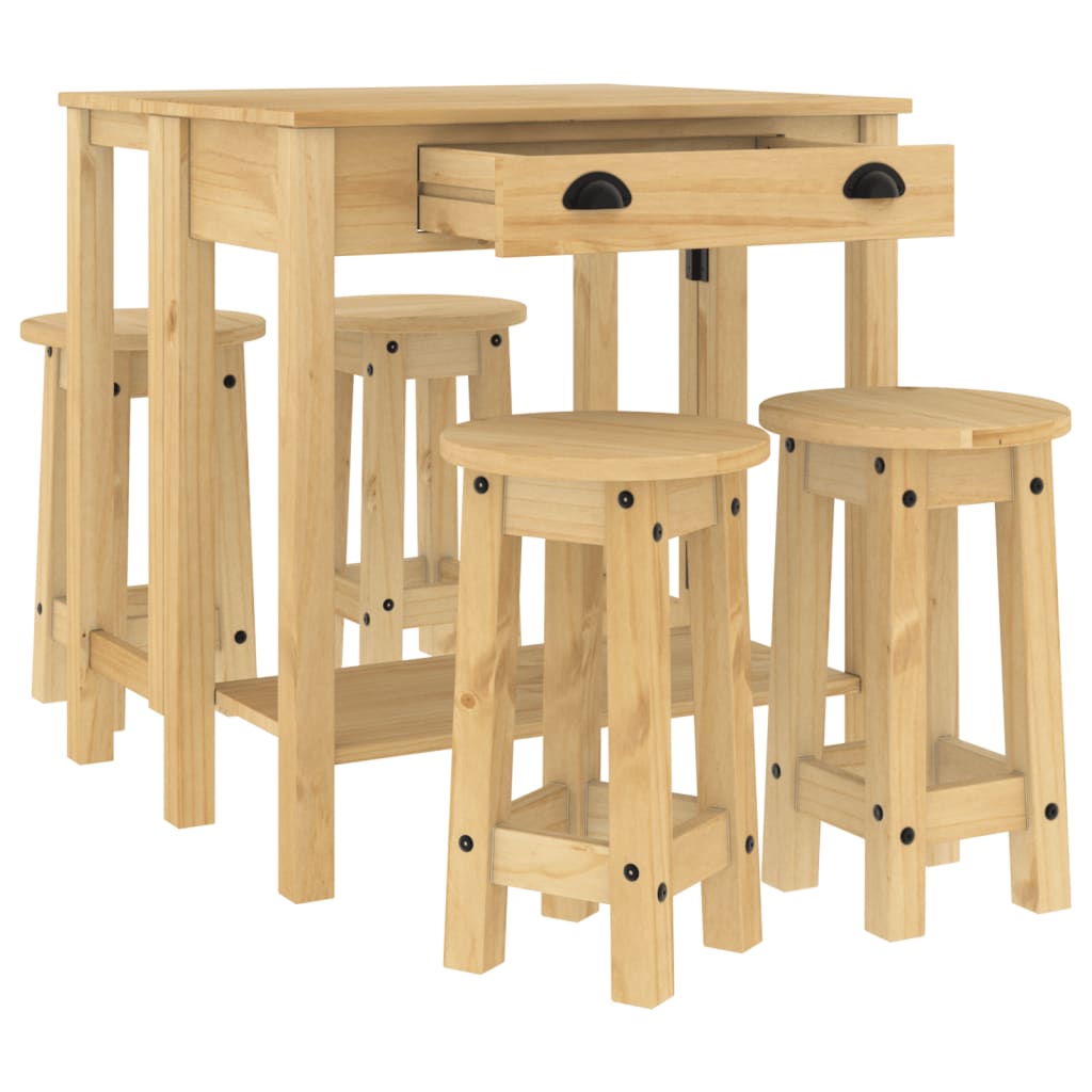 Set mobilier de bar, 5 piese, lemn masiv de pin — imaginea 4
