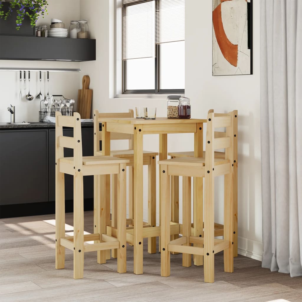 Set mobilier de bar, 5 piese, lemn masiv de pin — imaginea 3