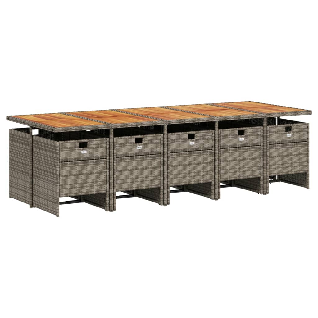 Set mobilier de gradina cu perne, 11 piese, gri, poliratan — imaginea 3