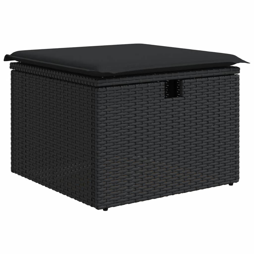 Set canapele de gradina cu perne, 7 piese, negru, poliratan — imaginea 6