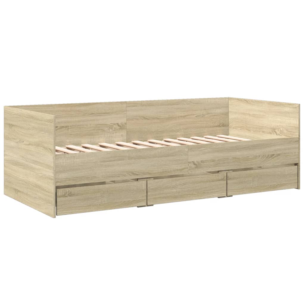 Cadru pat cu sertare, stejar sonoma, 100x200 cm, lemn prelucrat