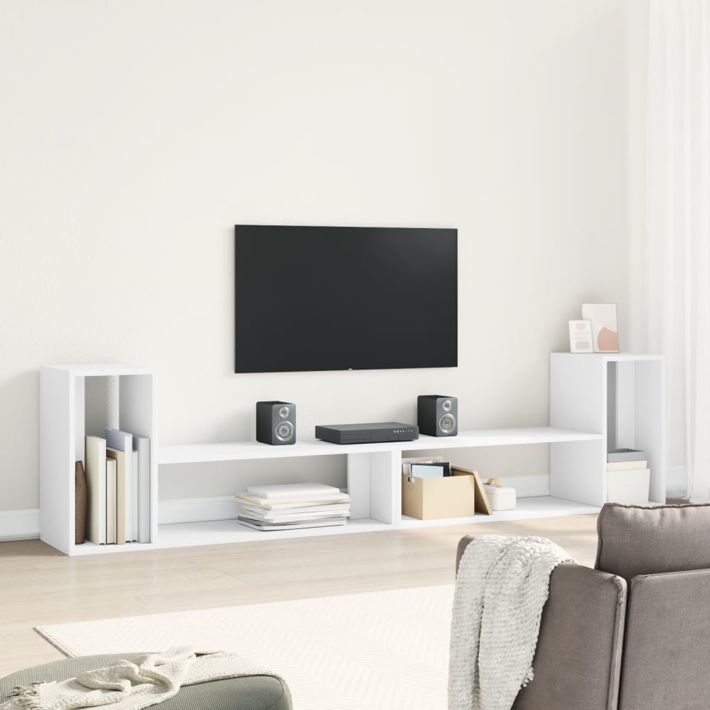 Dulap TV, 2 buc., alb, 100x30x50 cm, lemn prelucrat — imaginea 3