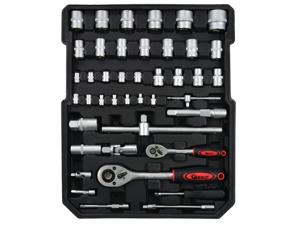 Set de unelte cu chei combinate 187buc, carcasa din aluminiu, GEKO G10855 — imaginea 5