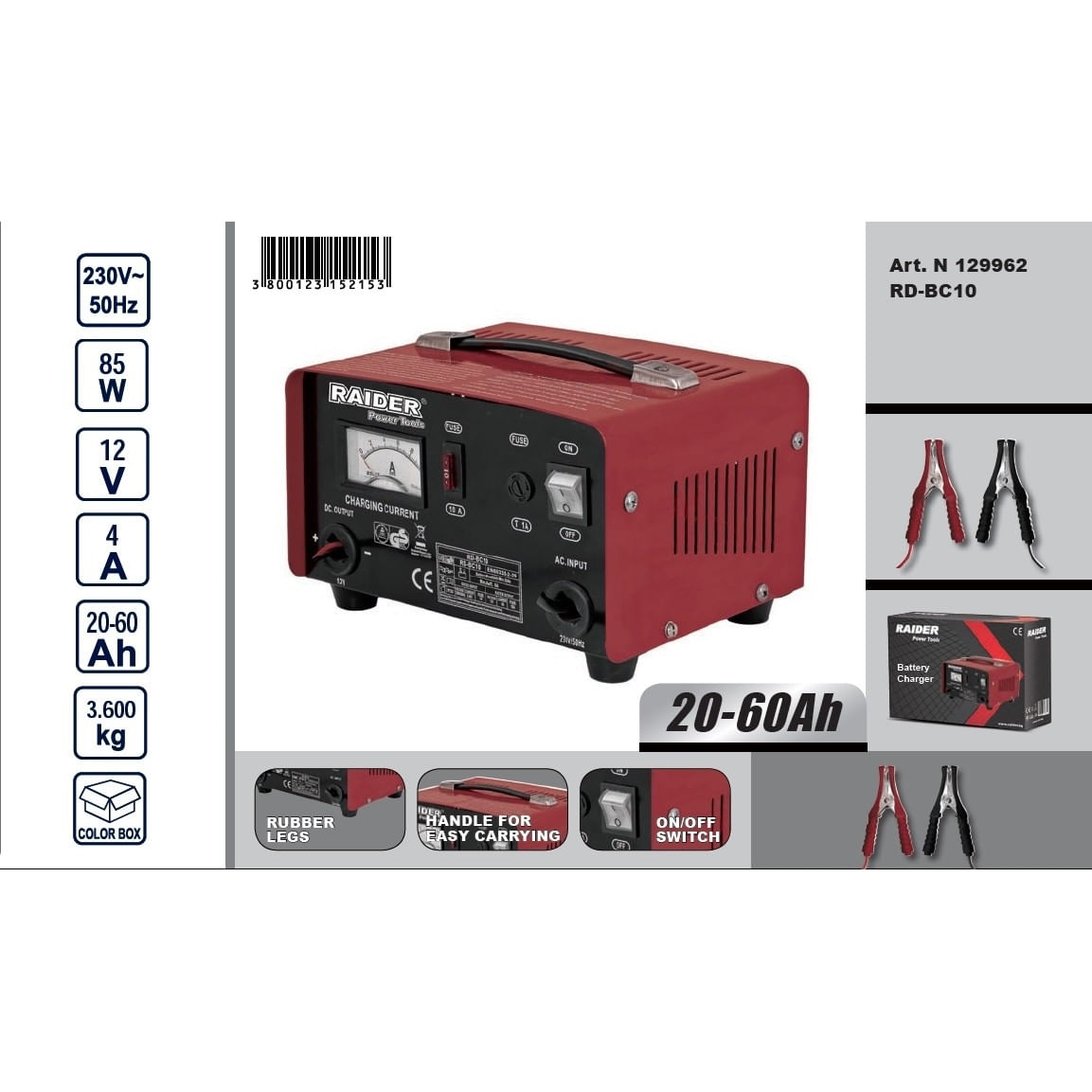 Redresor auto 85W 12V 4A RD-BC10, Raider 129962 - 1 | YEO