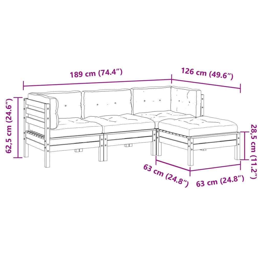 Set canapele gradina cu perne, 4 piese, lemn masiv brad douglas — imaginea 12