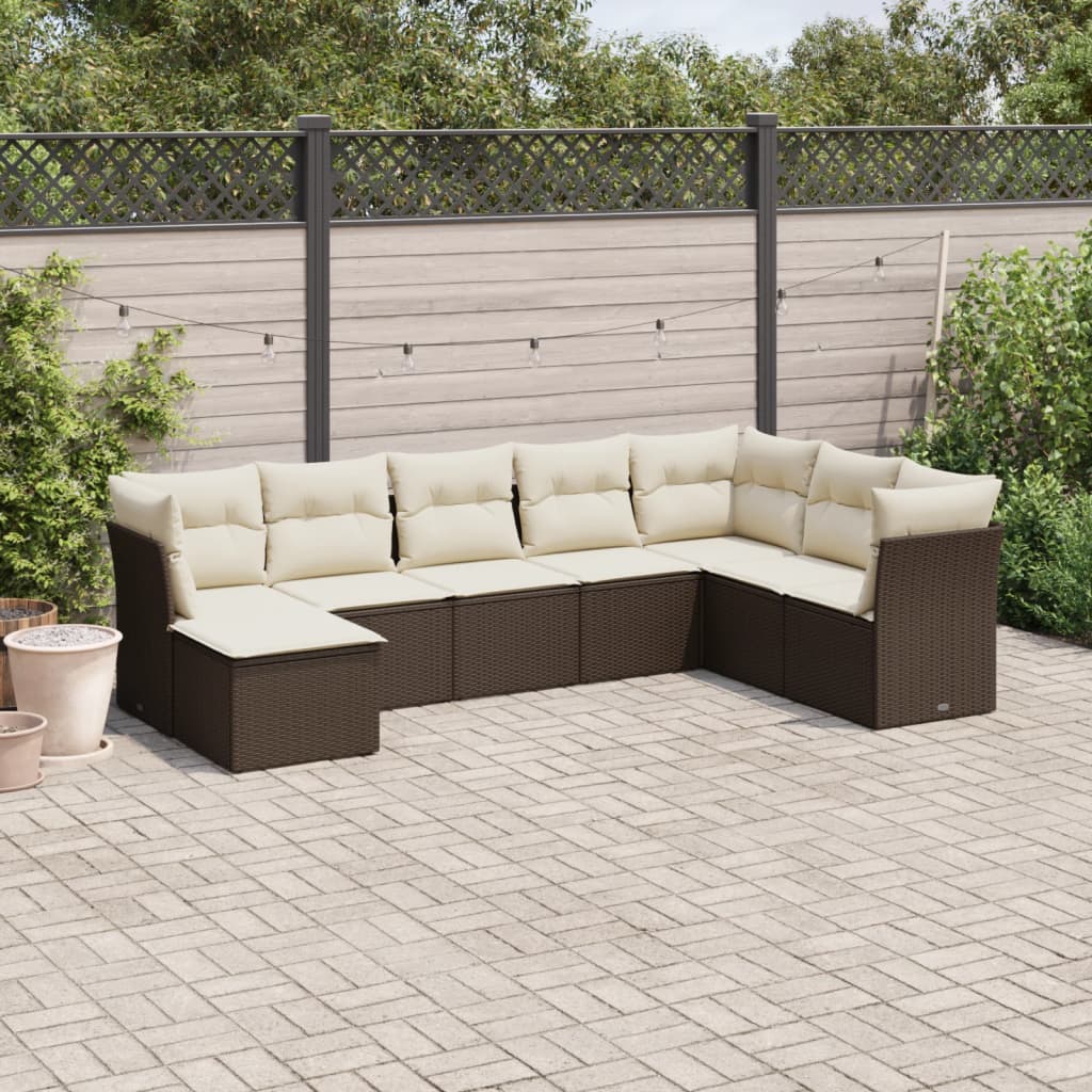 Set canapele de gradina cu perne, 8 piese, maro, poliratan — imaginea 2