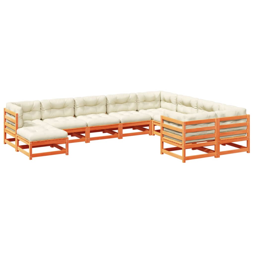 Set canapele gradina cu perne, 10 piese, maro lemn masiv de pin