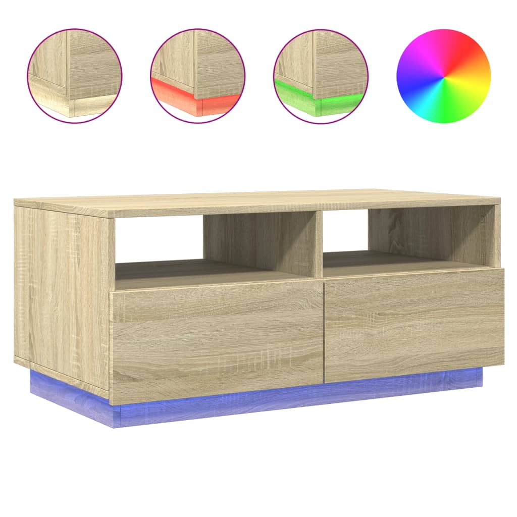 Masuta de cafea cu lumini LED, stejar sonoma, 90x49x40 cm