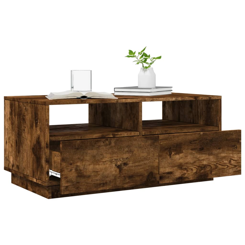 Masuta de cafea cu lumini LED, stejar fumuriu, 90x49x40 cm — imaginea 4