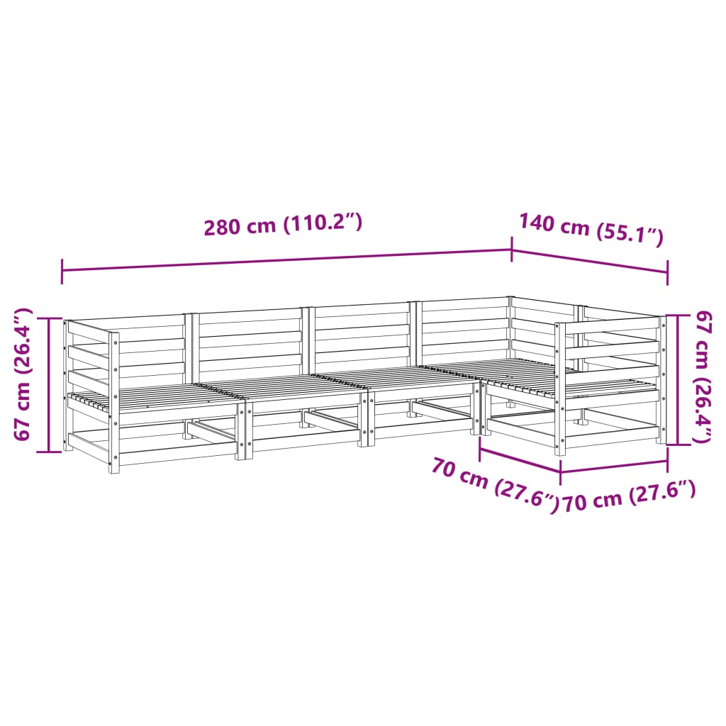 Set canapea de gradina, 5 piese, lemn de pin tratat — imaginea 8