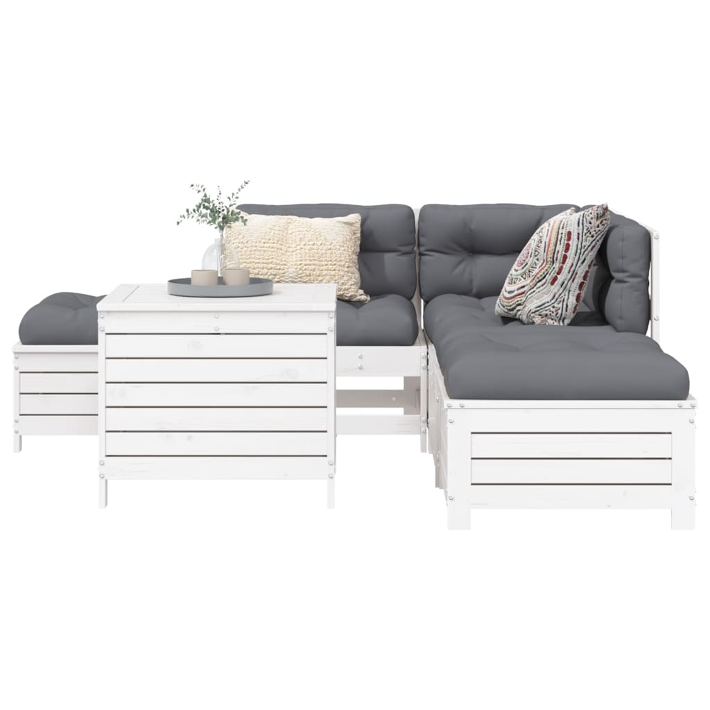 Set canapea de gradina, 6 piese, alb, lemn masiv pin — imaginea 2