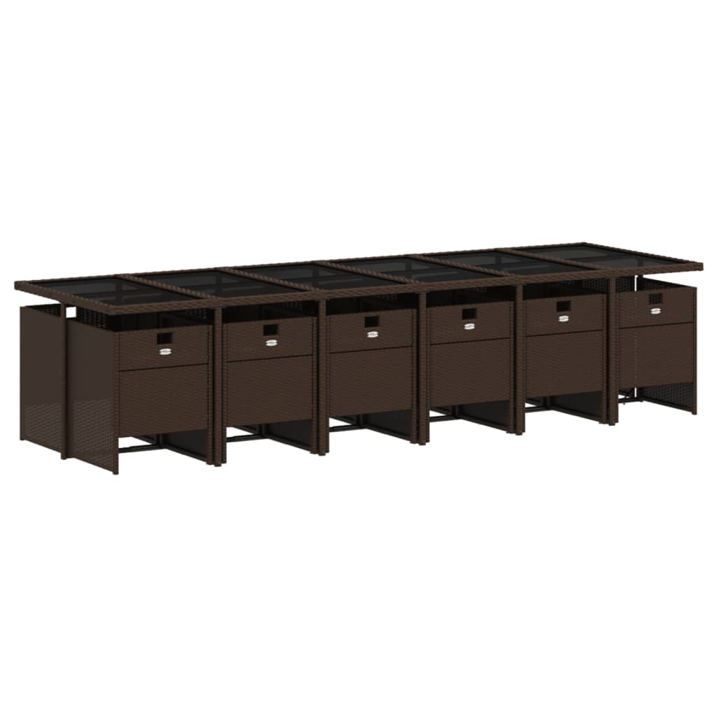 Set mobilier de gradina, 13 piese, maro, cu perne, poliratan — imaginea 3