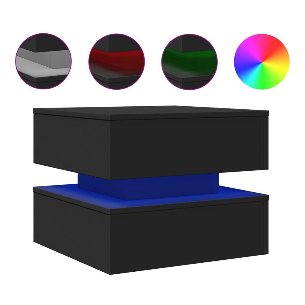 Masuta de cafea cu lumini LED, negru, 50x50x40 cm