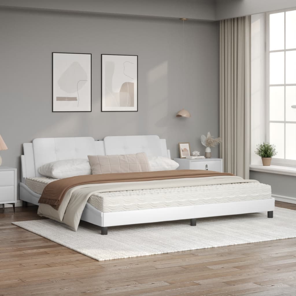 Pat cu saltea, alb, 200x200 cm, piele ecologica - imagine 3