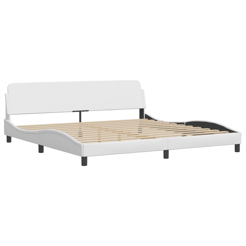 Pat cu saltea, alb, 200x200 cm, piele ecologica - imagine 4