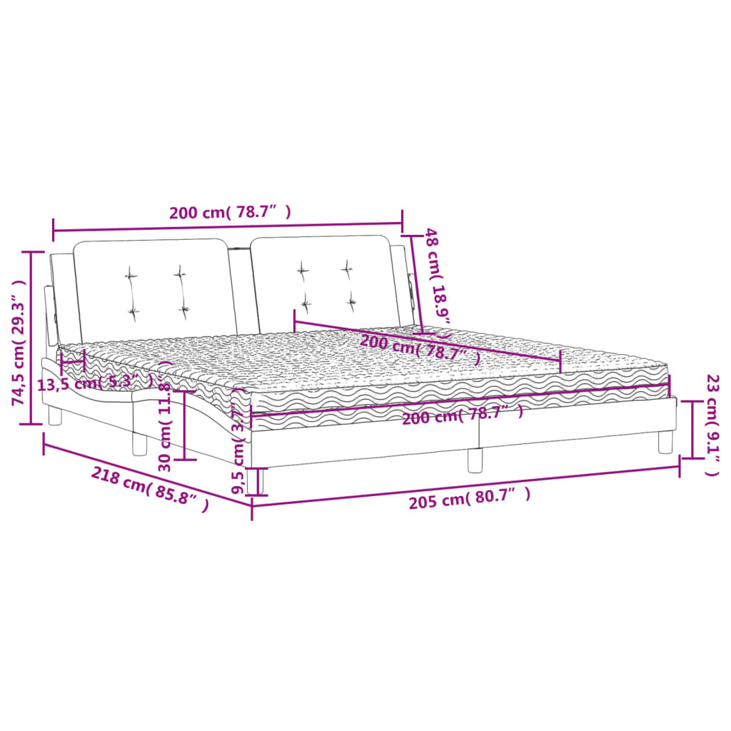 Pat cu saltea, alb, 200x200 cm, piele ecologica - imagine 11