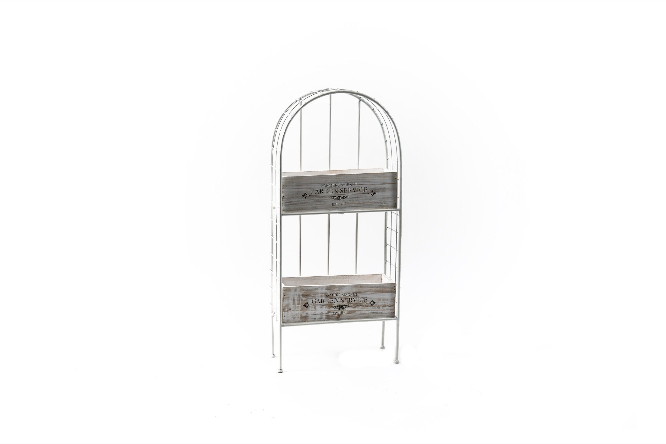 Suport flori, 2 rafturi, metal si lemn, 33x13x73 cm