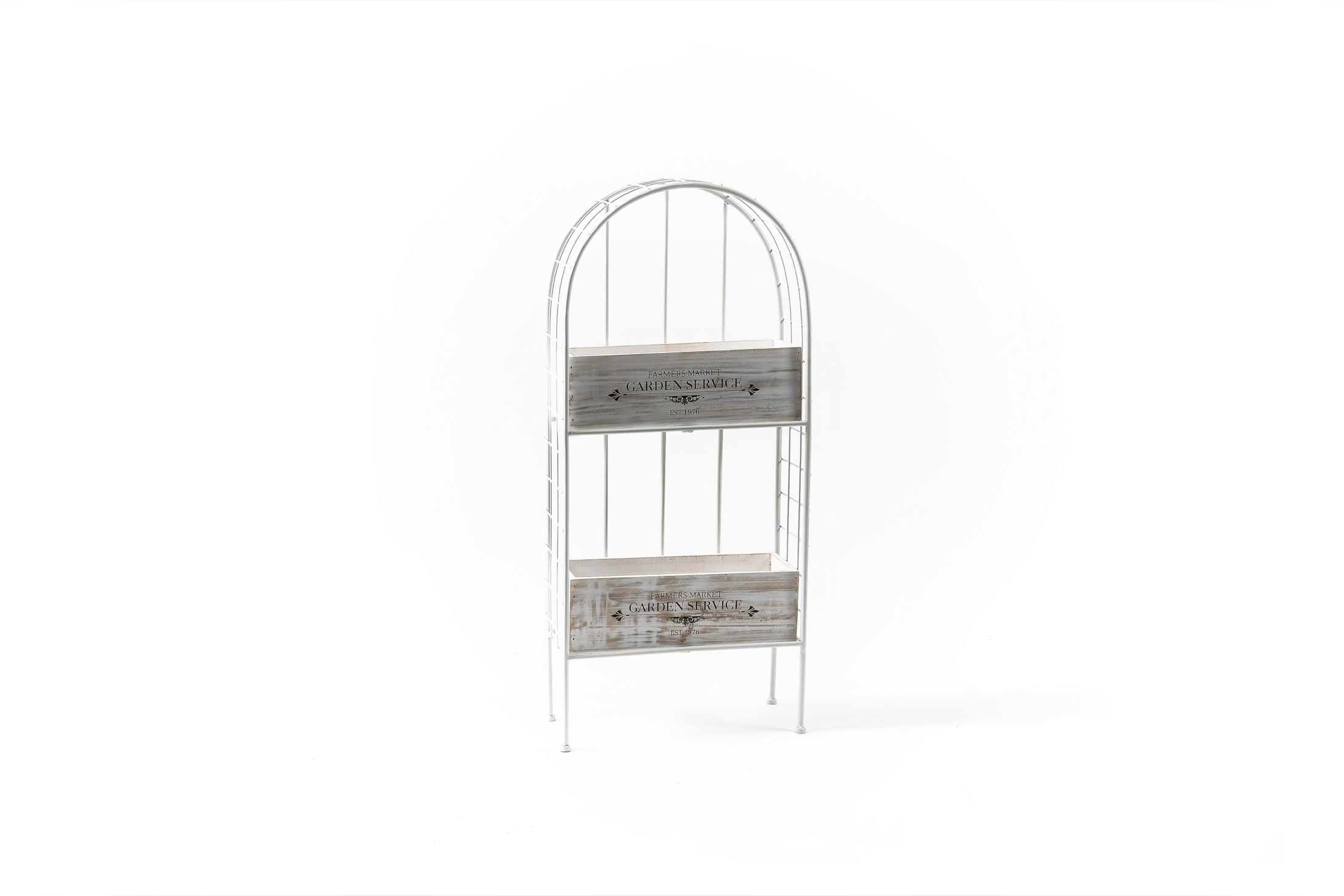 Suport flori, 2 rafturi, metal si lemn, 33x13x73 cm — imaginea 2