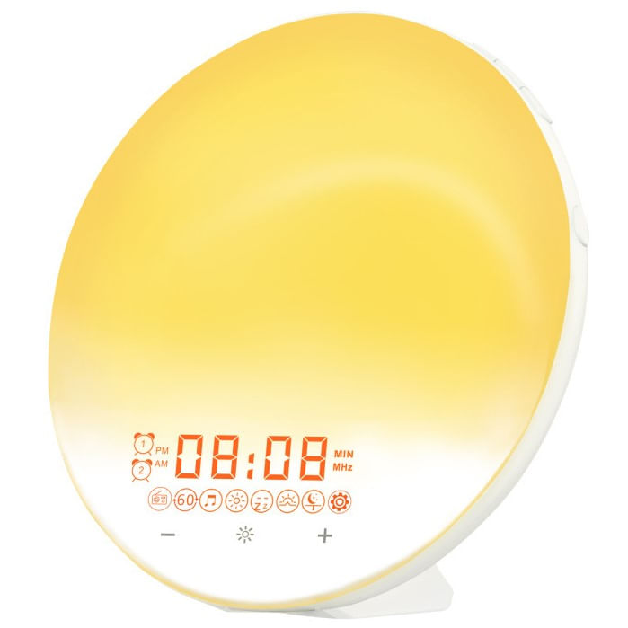 Lampa LED Inteligenta,Radio FM cu Ceas si Alarma,Simulare Rasarit&Apus de Soare,Sunete albe,7 culori,Smart Wake-up light