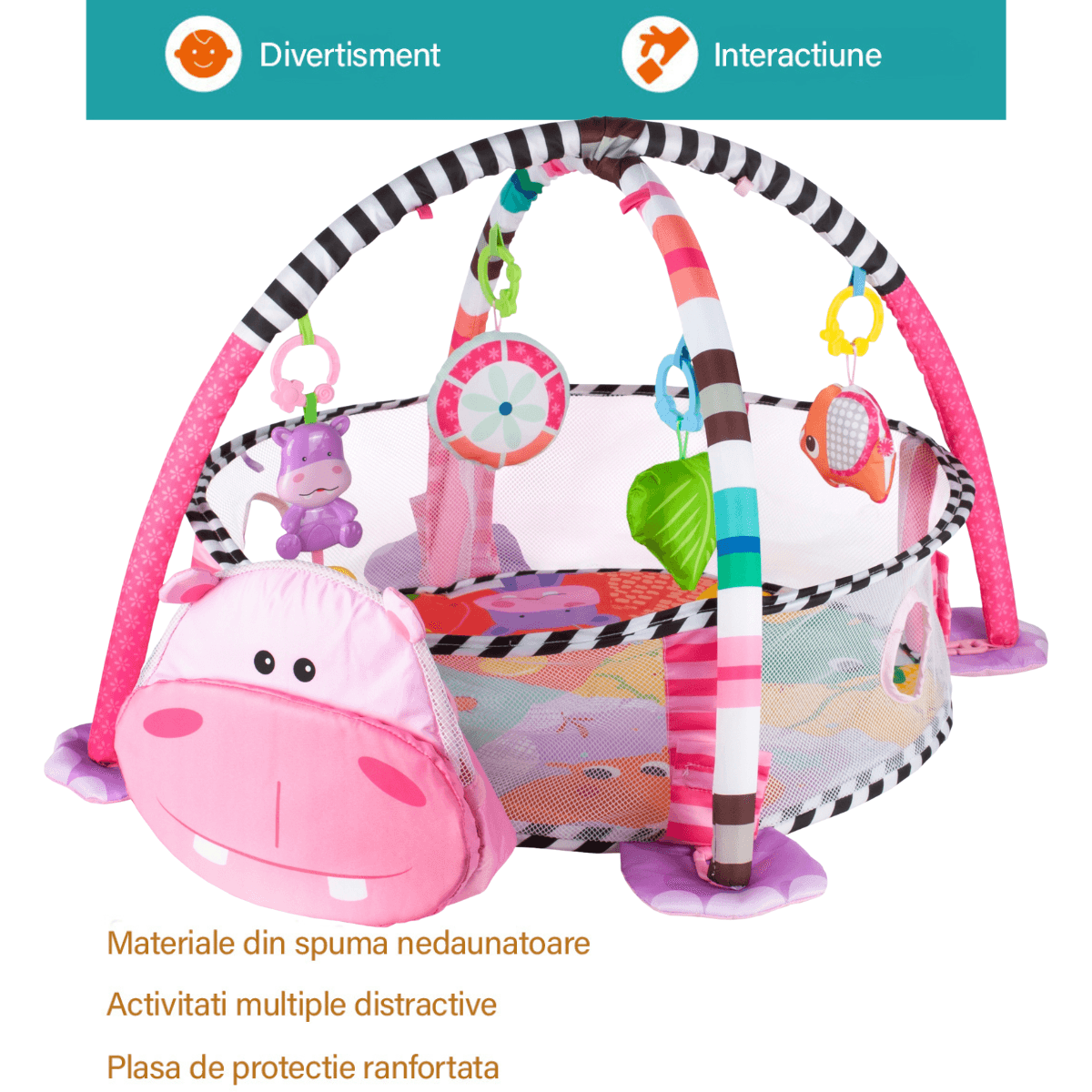 Centru de activitati multifunctional interactiv pentru copii si bebelusi, 3 in 1 tip tarc,Bile moi si Jucarii , 0 luni +