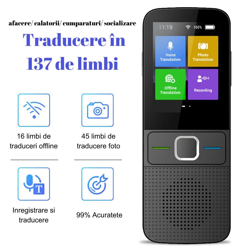 Translator inteligent Vocal Digital Bidirectional cu peste 137 Limbi Online si Offline,Traducator in timp real,voce,text - imagine 2