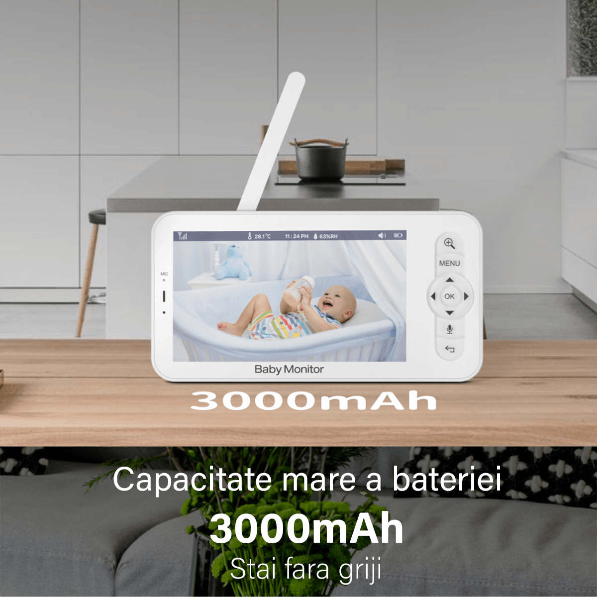 Baby Monitor WiFi 2in1 cu Camera Audio-Video Multi View, UltraHD/5” Night Vision, Aplicatie Telefon, Rotire 355°/90° - 1 | YEO