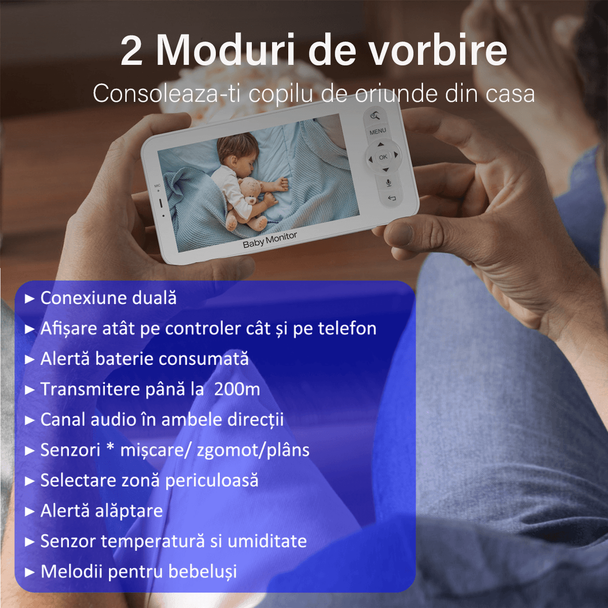 Baby Monitor WiFi 2in1 cu Camera Audio-Video Multi View, UltraHD/5” Night Vision, Aplicatie Telefon, Rotire 355°/90° - 2 | YEO