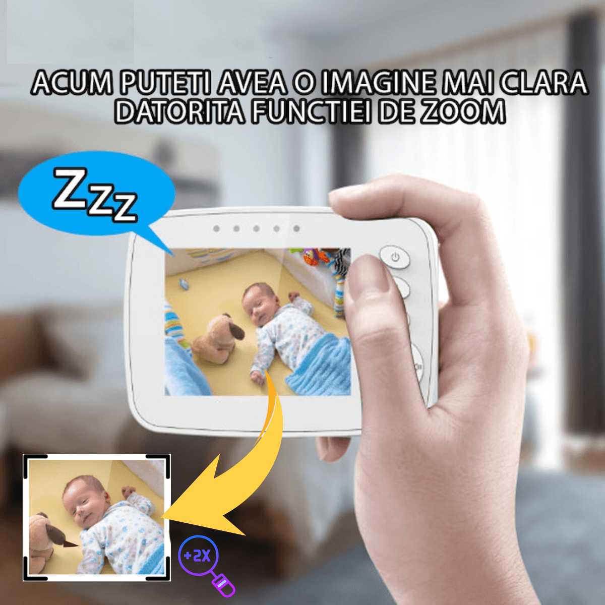 Baby Monitor pentru bebelusi,Sistem Monitorizare Video si Audio Wireless, Raza 300 m, Ecran de 3,2 inch, temperatura - 2 | YEO