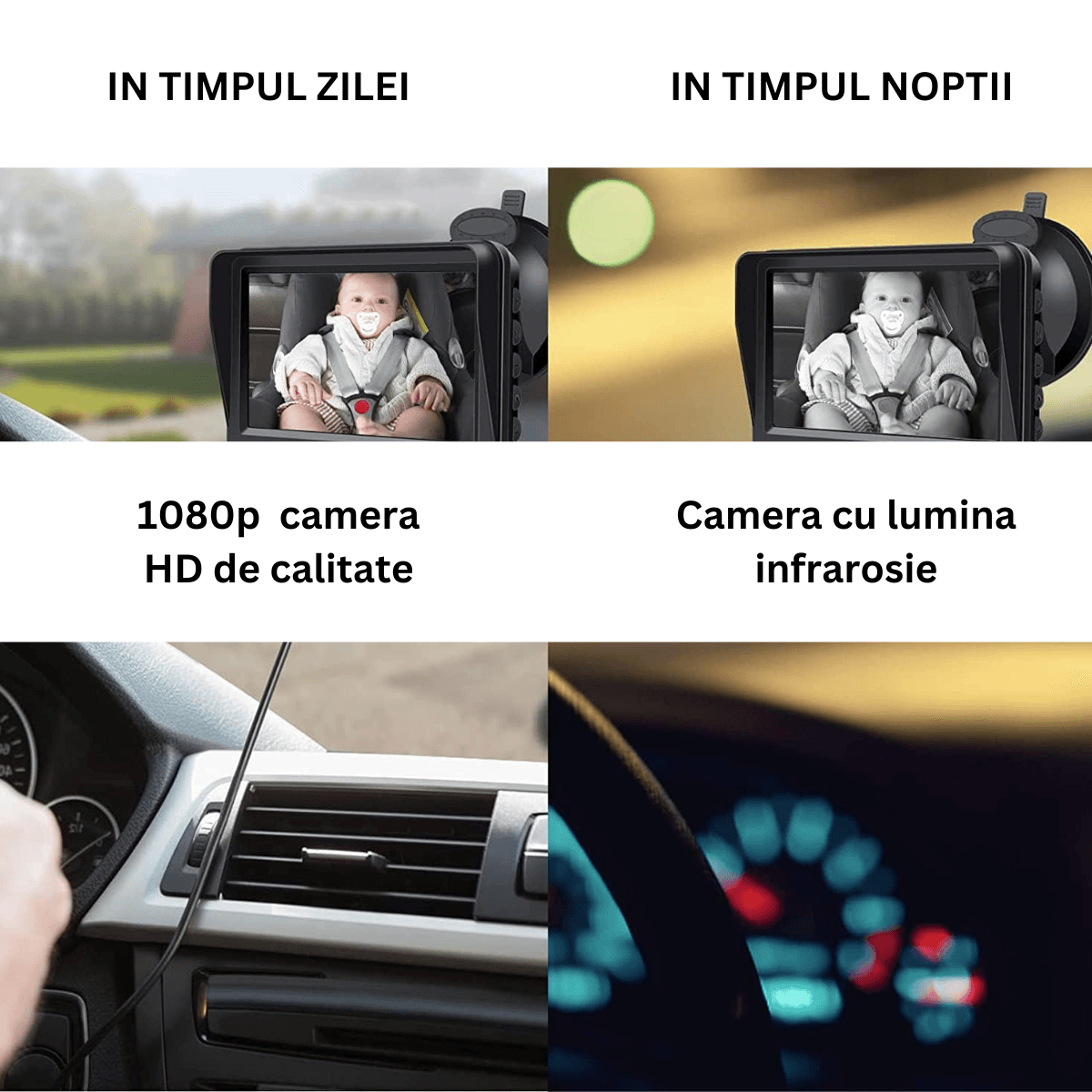 Camera video auto HD pentru monitorizare a bebelusilor si copiilor pentru scaunul din spate al masinii, Baby monitor - 2 | YEO