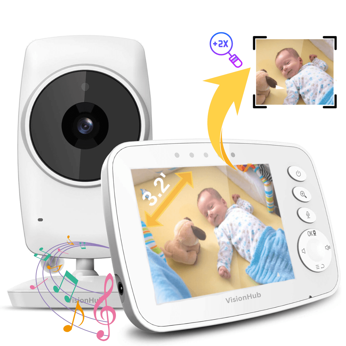 Baby Monitor pentru bebelusi,Sistem Monitorizare Video si Audio Wireless, Raza 300 m, Ecran de 3,2 inch, temperatura - 4 | YEO