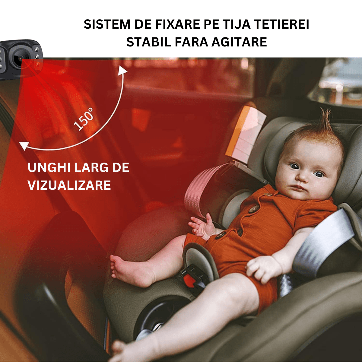 Camera video auto HD pentru monitorizare a bebelusilor si copiilor pentru scaunul din spate al masinii, Baby monitor - 3 | YEO