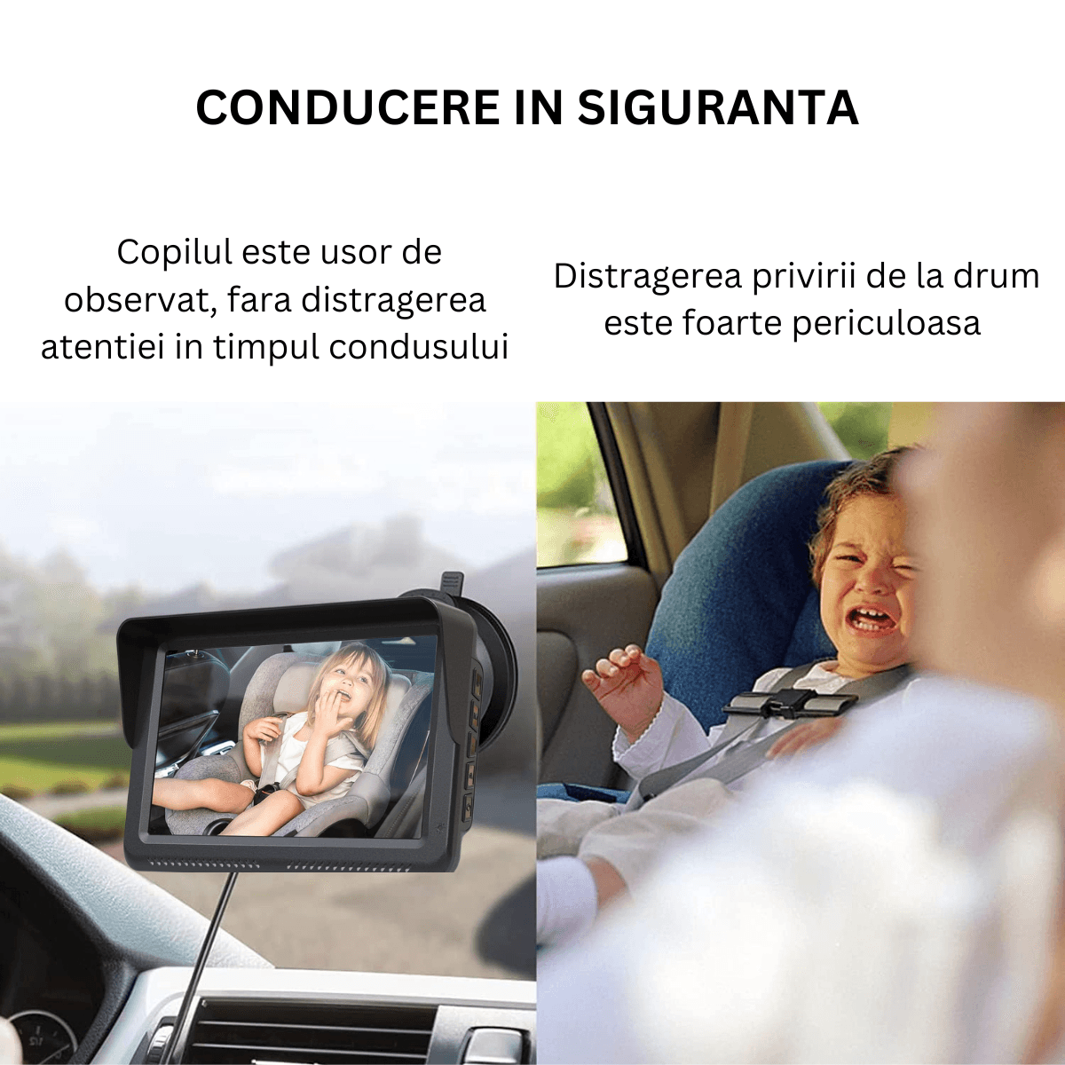 Camera video auto HD pentru monitorizare a bebelusilor si copiilor pentru scaunul din spate al masinii, Baby monitor - 4 | YEO