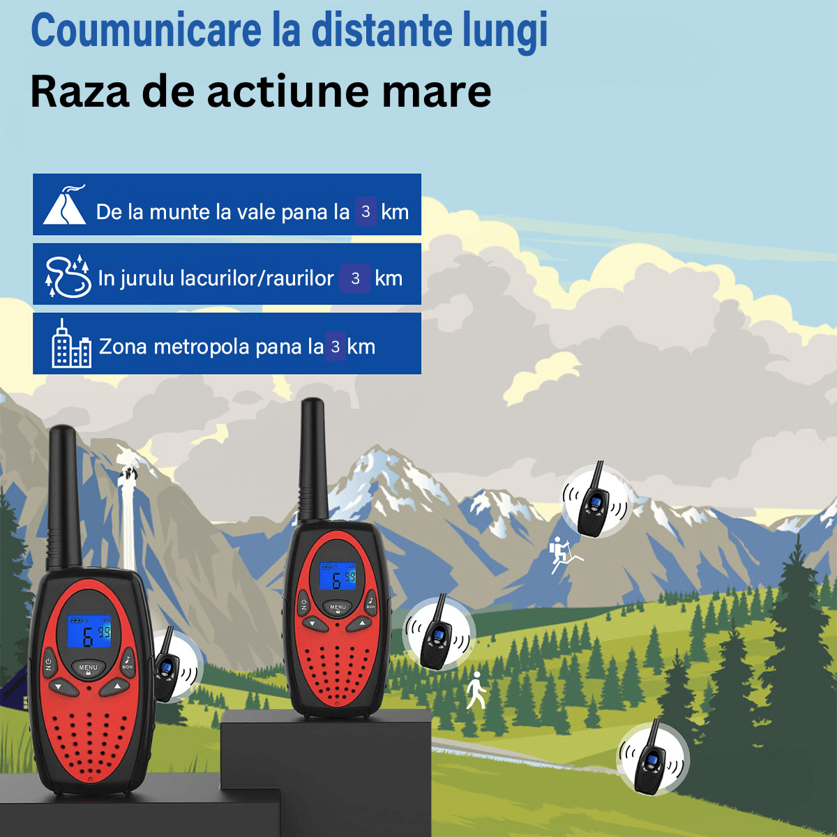 Walkie Talkie Copii si Adulti, Set 2 bucati,cu Raza Lunga de Actiune, Vox, Blocare taste, Sunet clar, Statie radio - 2 | YEO