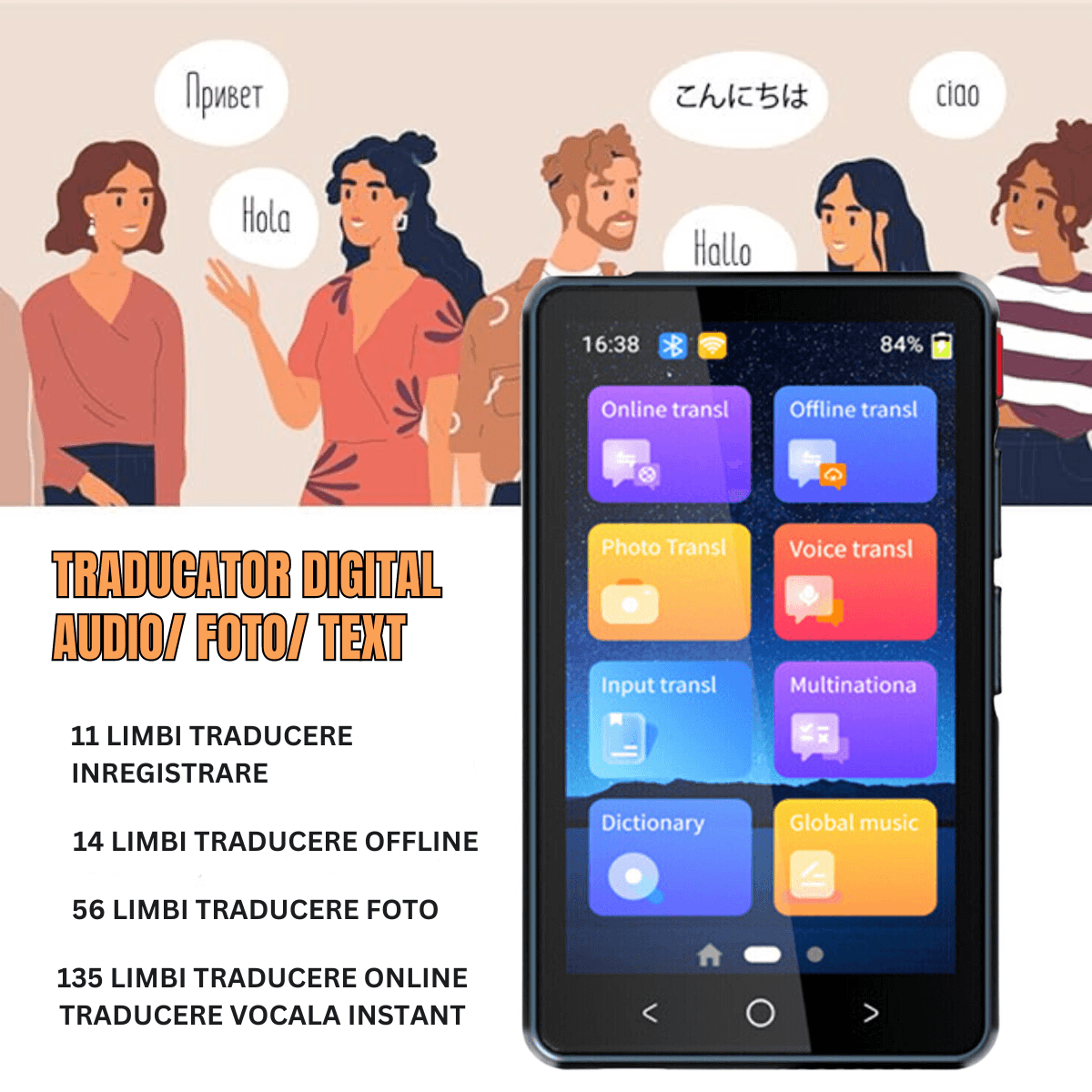 Traducator intelligent bidirectional in timp real,Traducere vocala instantanee online in 135 de limbi,translator cu WIFI - imagine 10