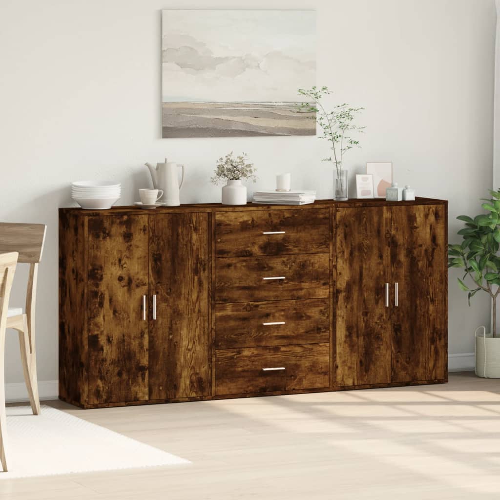 Dulapuri, 3 buc., stejar fumuriu, 60x31x84 cm, lemn prelucrat — imaginea 3