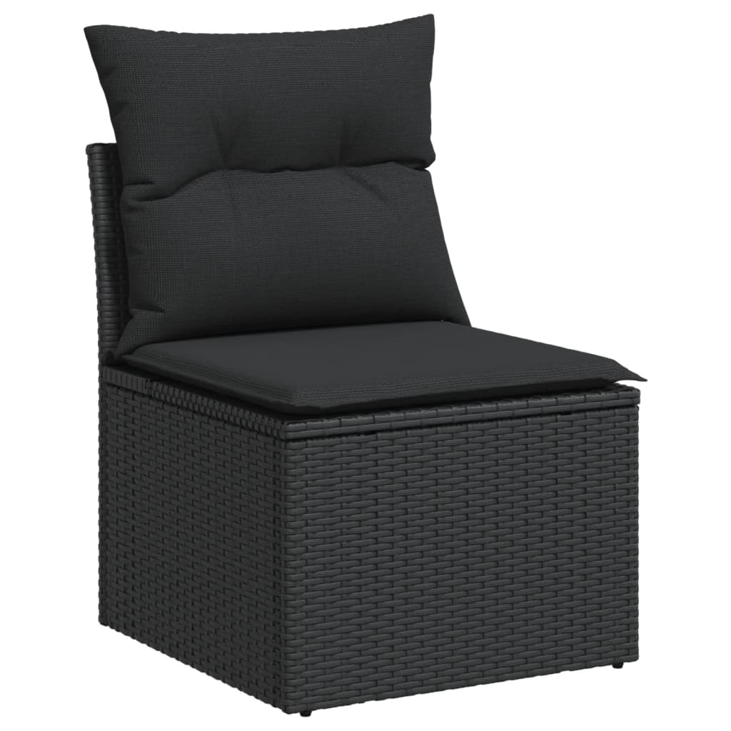 Set canapele de gradina cu perne, 7 piese, negru, poliratan — imaginea 5