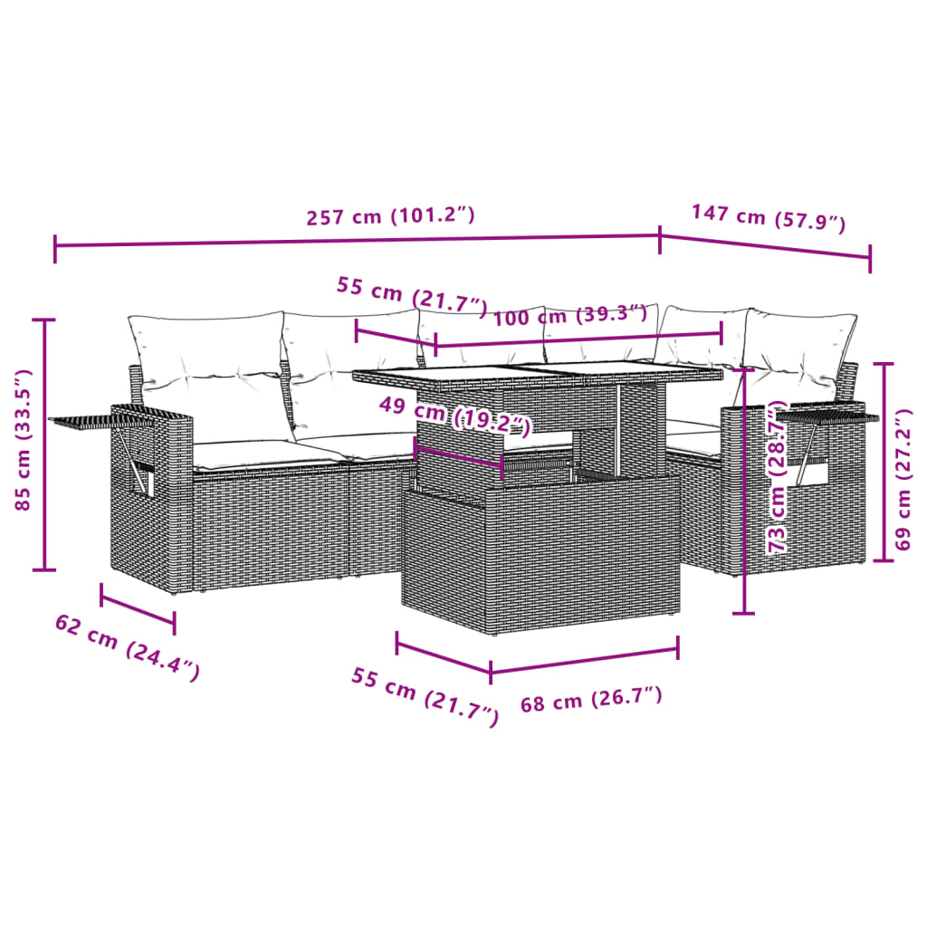 Set mobilier de gradina cu perne, 6 piese, negru, poliratan — imaginea 11