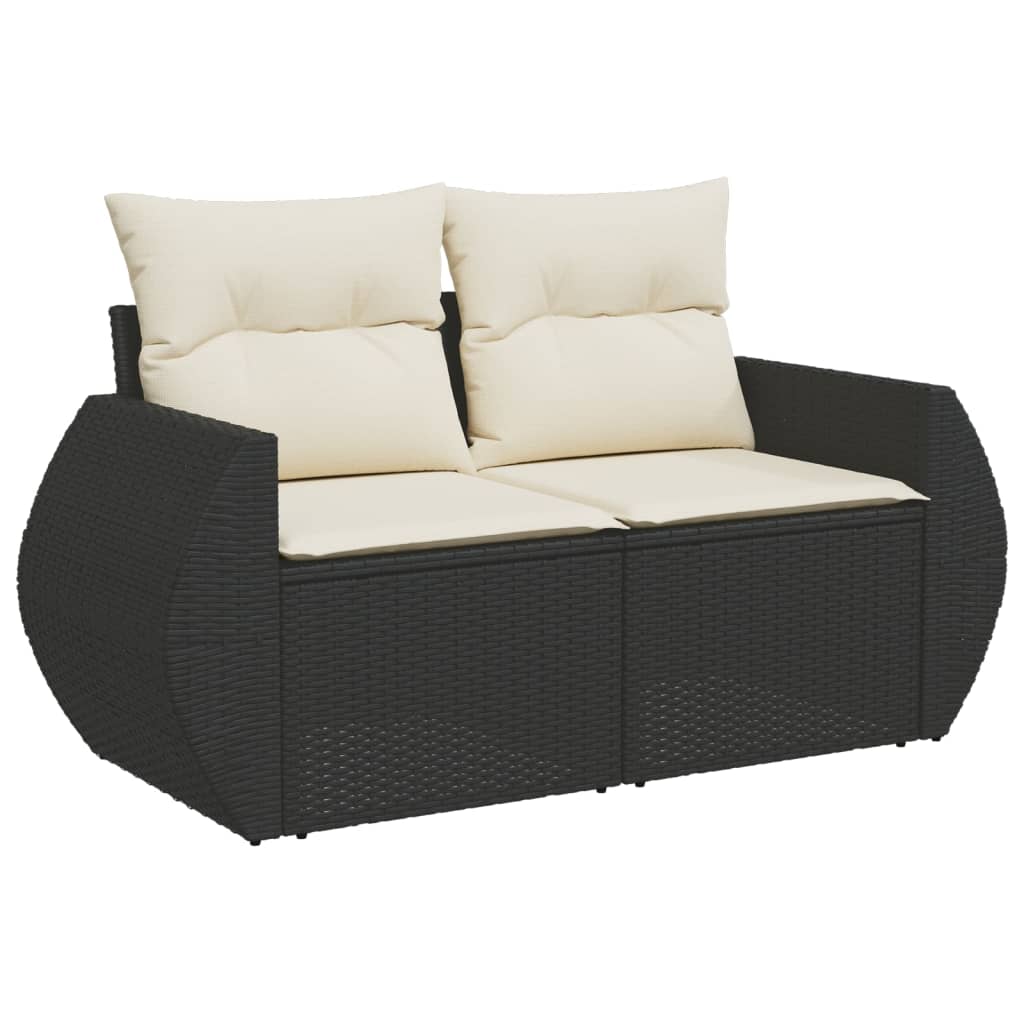 Set mobilier de gradina cu perne, 5 piese, negru, poliratan — imaginea 2