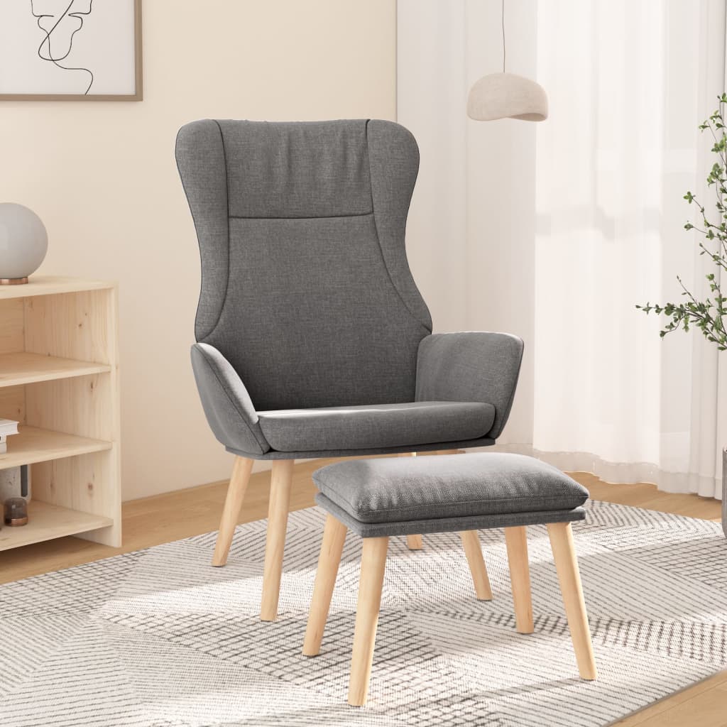 Fotoliu de relaxare cu taburet, gri deschis, textil — imaginea 2