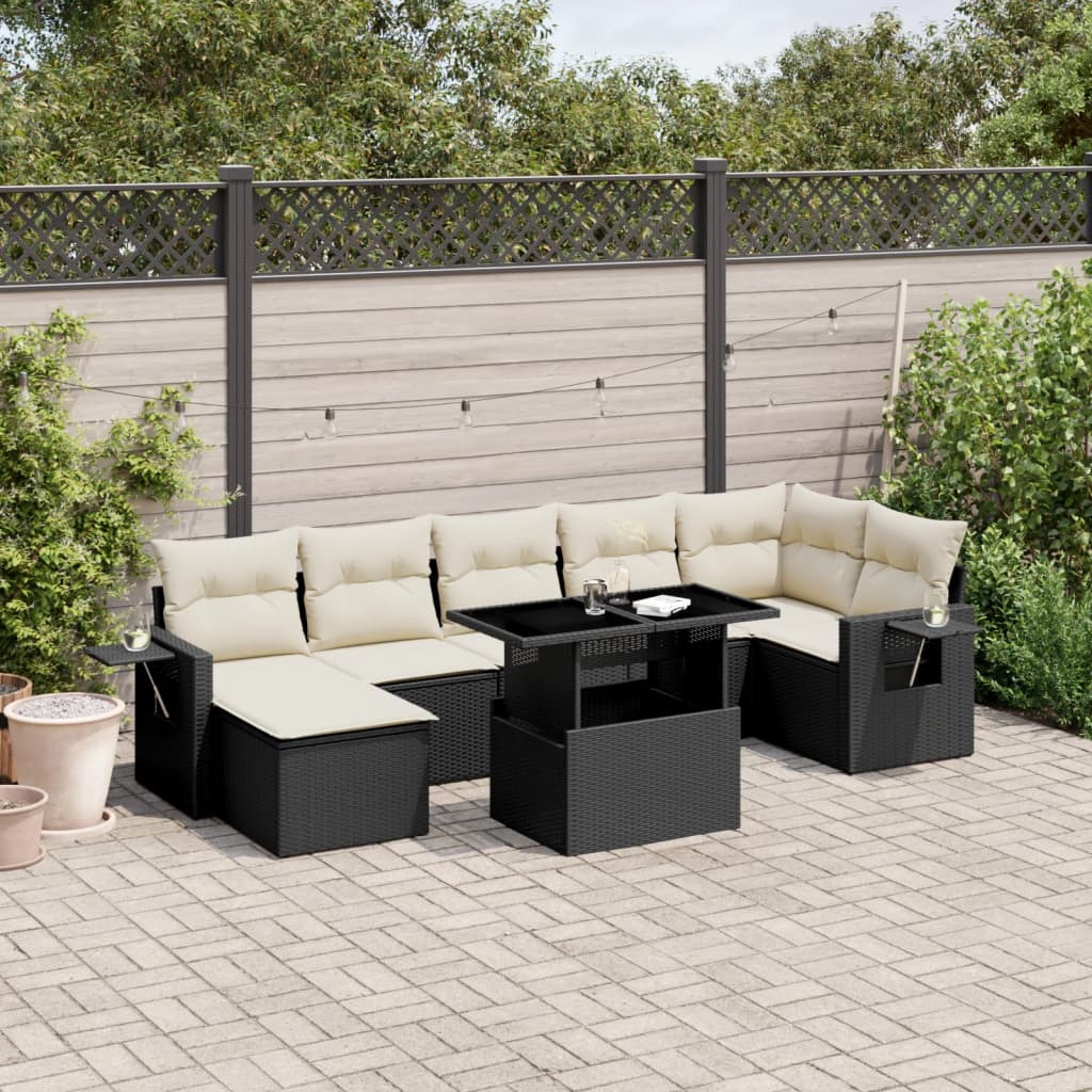 Set mobilier de gradina cu perne, 8 piese, negru, poliratan — imaginea 2