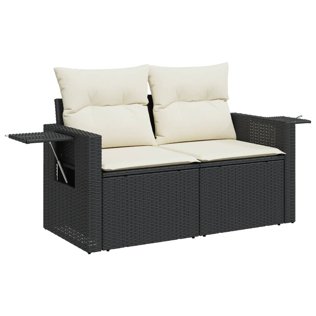 Set mobilier de gradina cu perne, 8 piese, negru, poliratan — imaginea 3