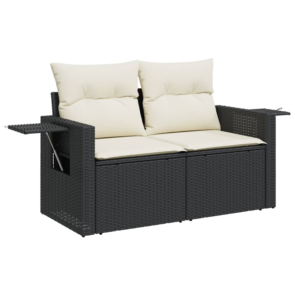 Set mobilier de gradina cu perne, 5 piese, negru, poliratan — imaginea 3