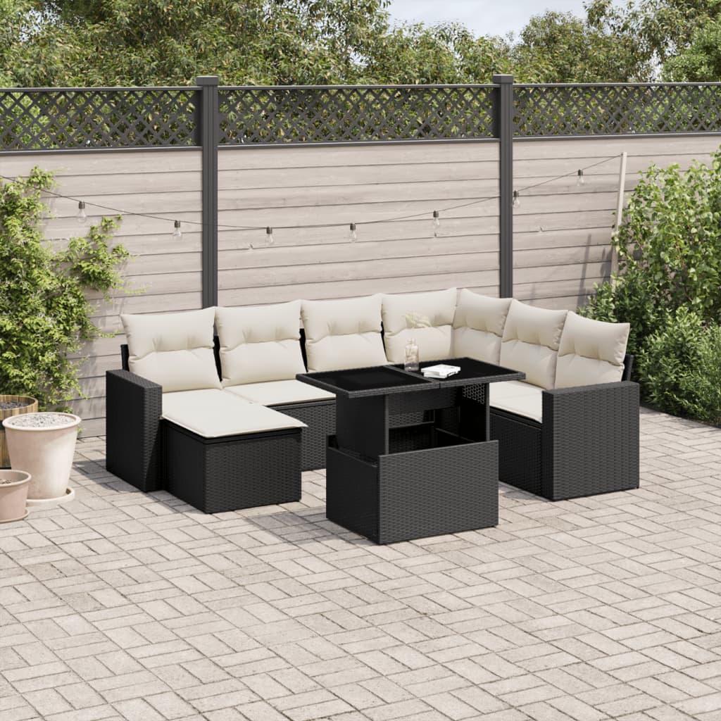 Set mobilier de gradina cu perne, 8 piese, negru, poliratan — imaginea 2