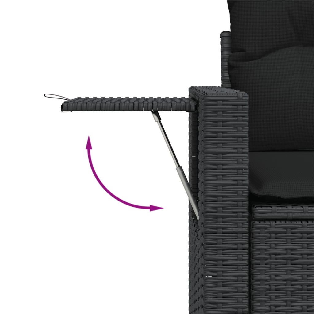 Set mobilier de gradina cu perne, 9 piese, negru, poliratan — imaginea 9