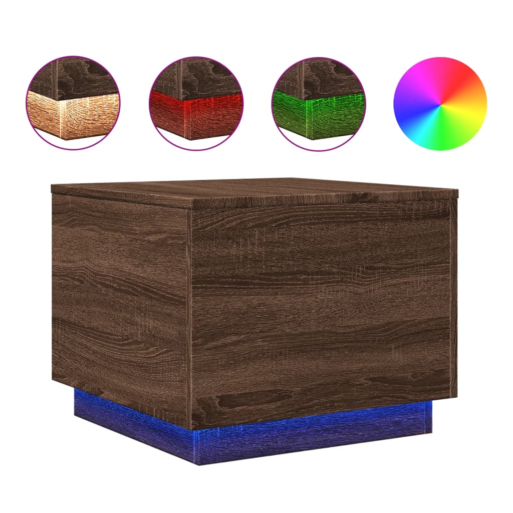 Masuta de cafea cu lumini LED, stejar maro, 50x50x40 cm