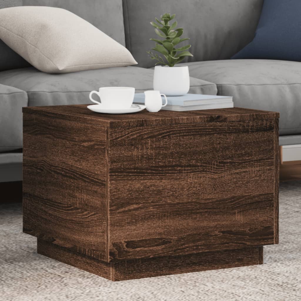 Masuta de cafea cu lumini LED, stejar maro, 50x50x40 cm — imaginea 2