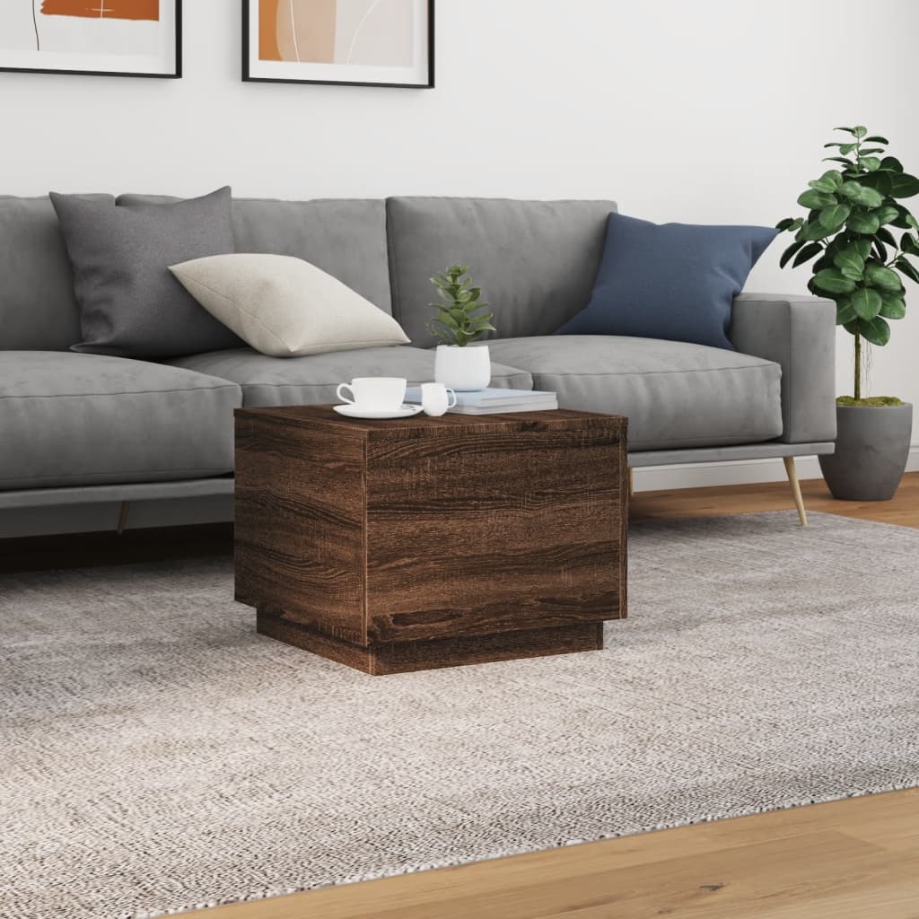 Masuta de cafea cu lumini LED, stejar maro, 50x50x40 cm — imaginea 4