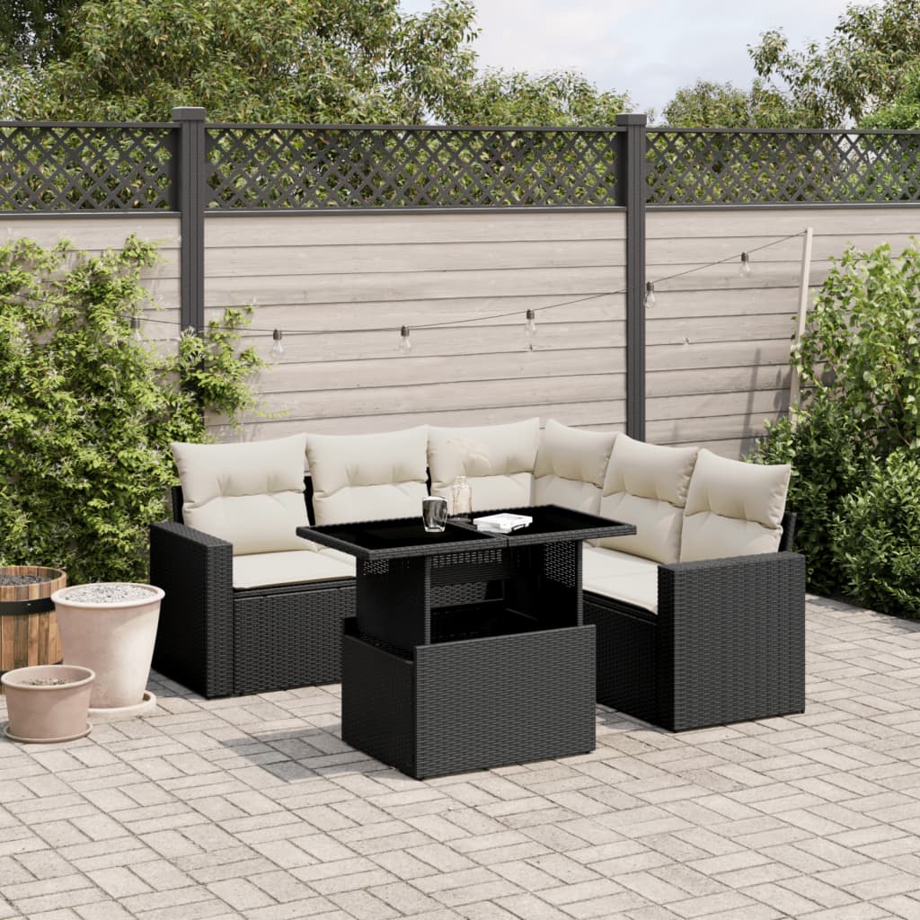 Set mobilier de gradina cu perne, 6 piese, negru, poliratan — imaginea 2