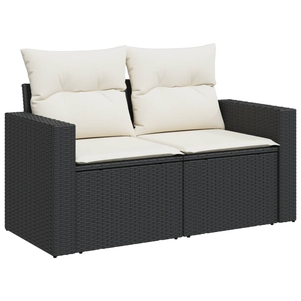Set mobilier de gradina cu perne, 6 piese, negru, poliratan — imaginea 3